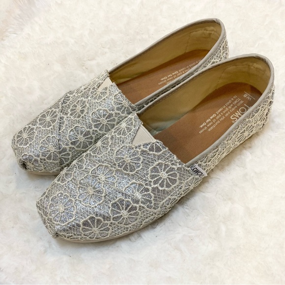 Toms Shoes - Toms Silver Lace Alpargata Flats Women’s Size 8